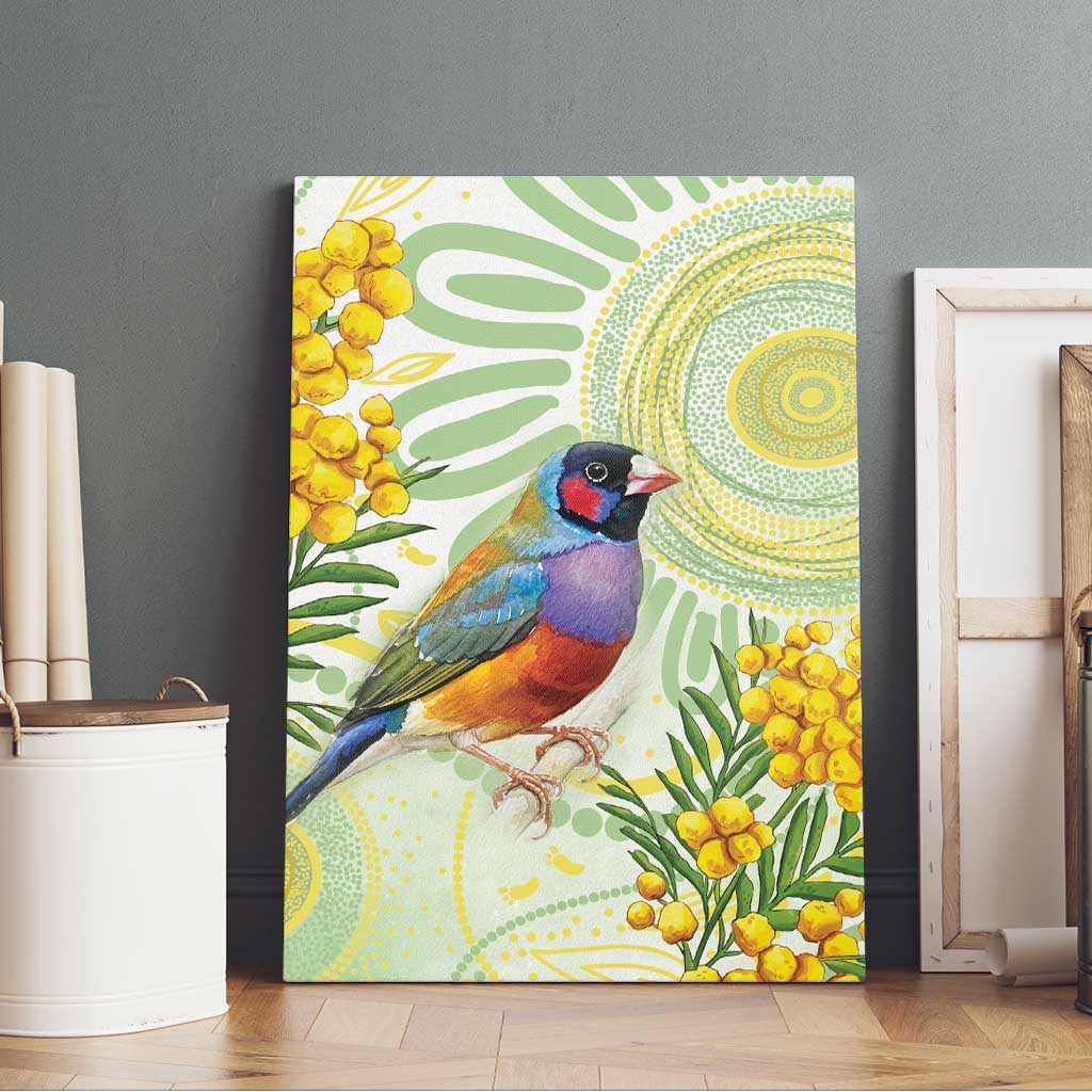 Gouldian Finch Golden Wattle Australia Canvas Wall Art Aboriginal Watercolor Style