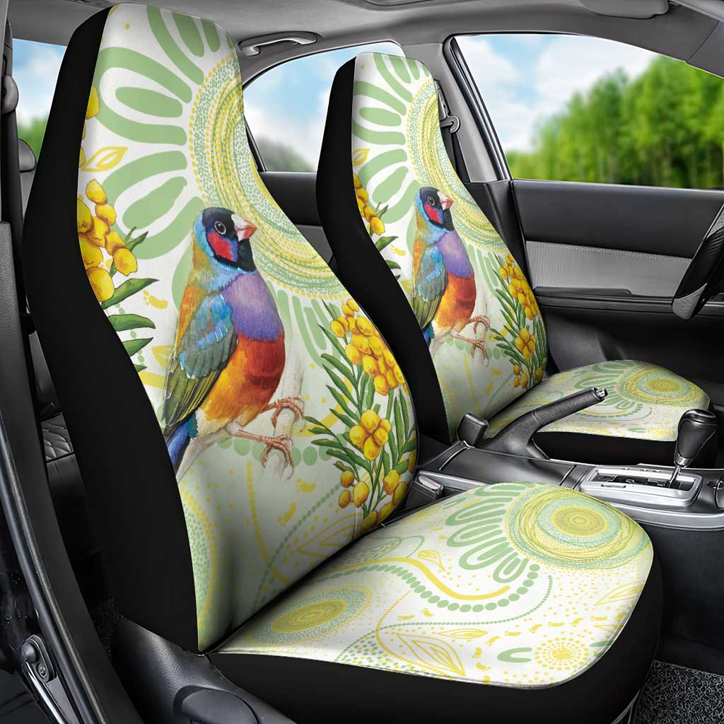 Gouldian Finch Golden Wattle Australia Car Seat Cover Aboriginal Watercolor Style