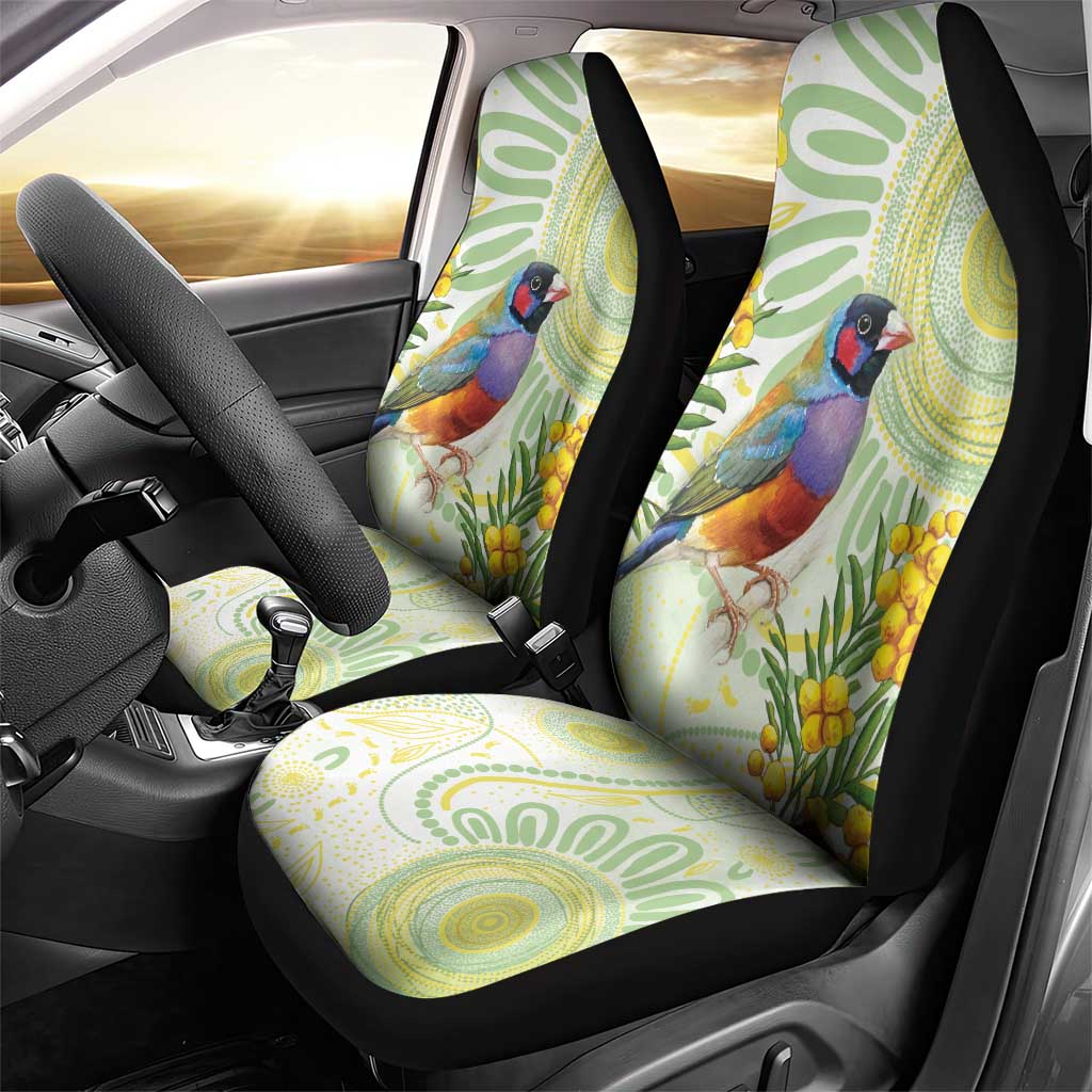 Gouldian Finch Golden Wattle Australia Car Seat Cover Aboriginal Watercolor Style
