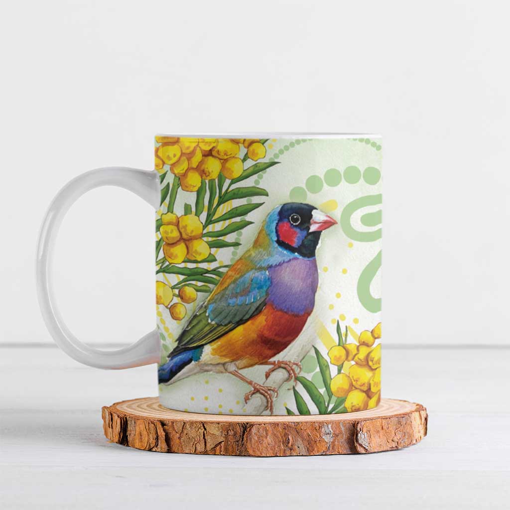 Gouldian Finch Golden Wattle Australia Ceramic Mug Aboriginal Watercolor Style - Aussie Hoodie