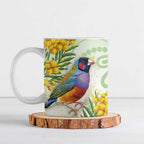 Gouldian Finch Golden Wattle Australia Ceramic Mug Aboriginal Watercolor Style - Aussie Hoodie