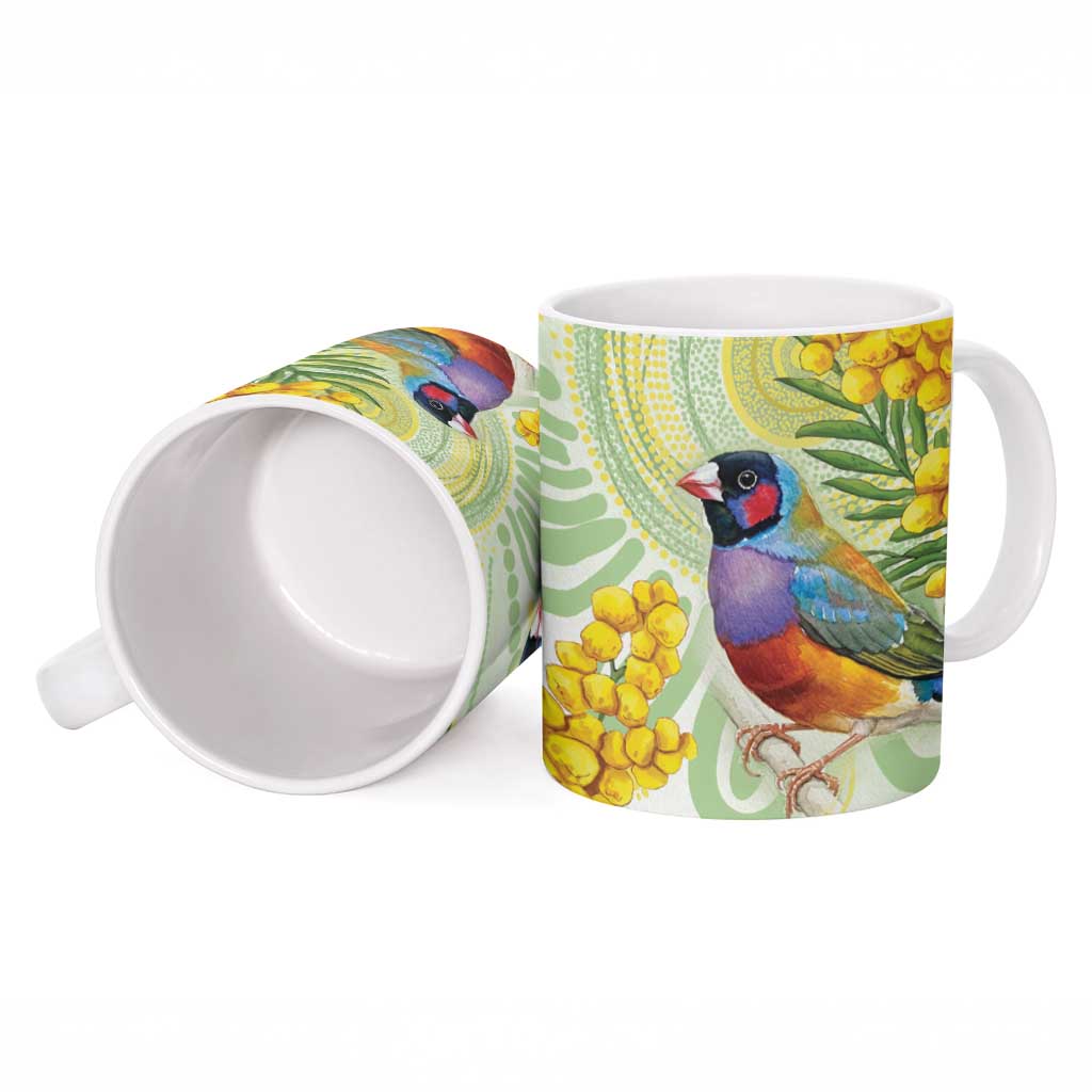 Gouldian Finch Golden Wattle Australia Ceramic Mug Aboriginal Watercolor Style - Aussie Hoodie
