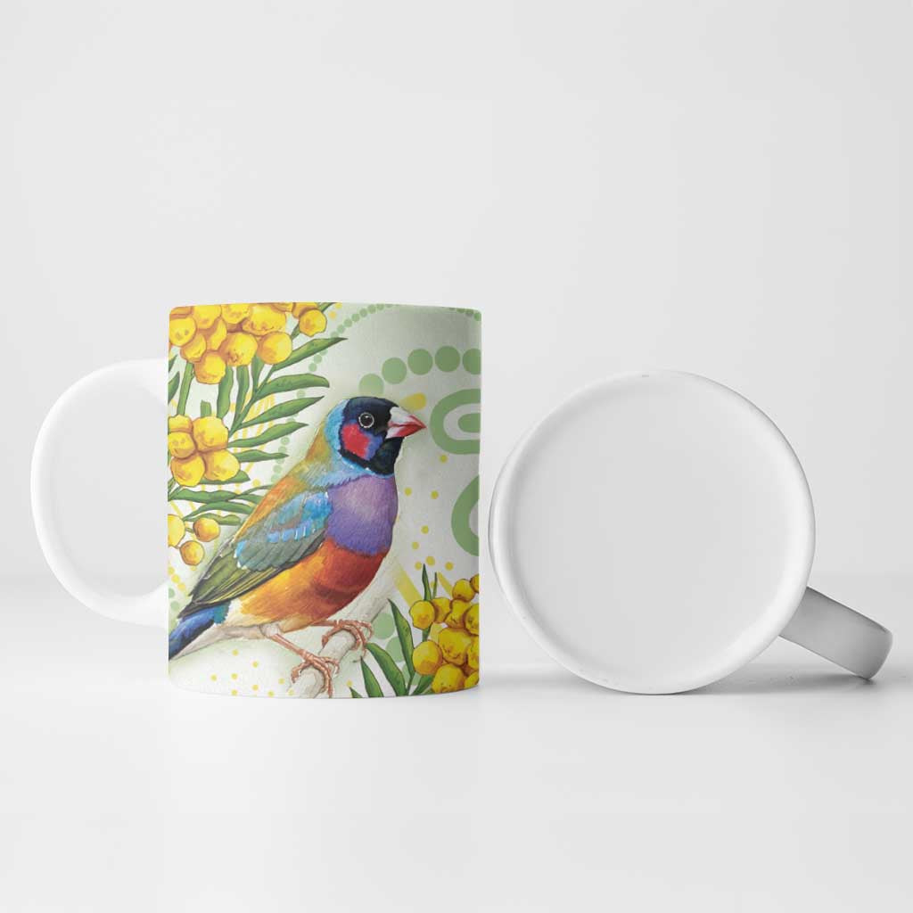 Gouldian Finch Golden Wattle Australia Ceramic Mug Aboriginal Watercolor Style - Aussie Hoodie