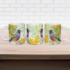 Gouldian Finch Golden Wattle Australia Ceramic Mug Aboriginal Watercolor Style - Aussie Hoodie