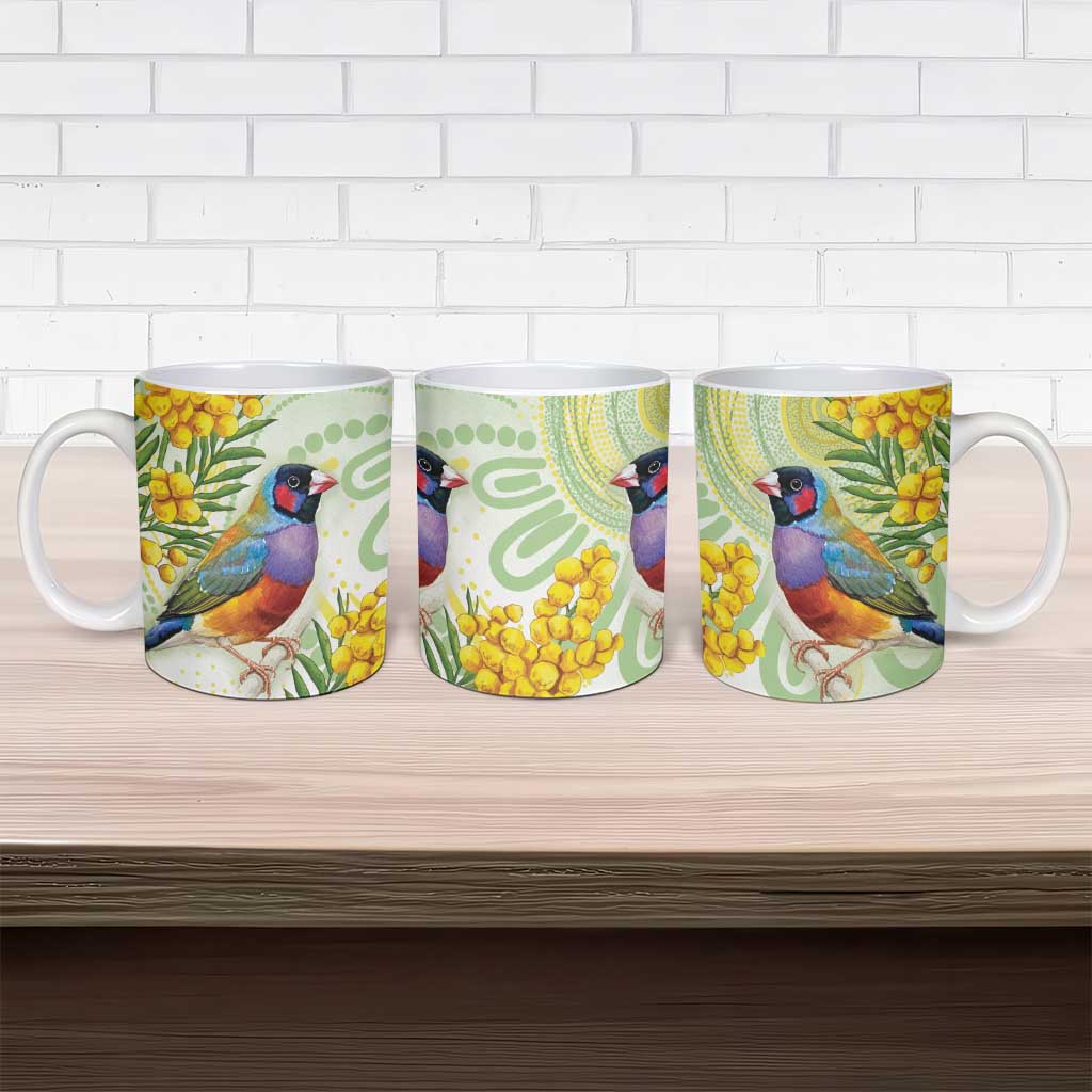 Gouldian Finch Golden Wattle Australia Ceramic Mug Aboriginal Watercolor Style - Aussie Hoodie