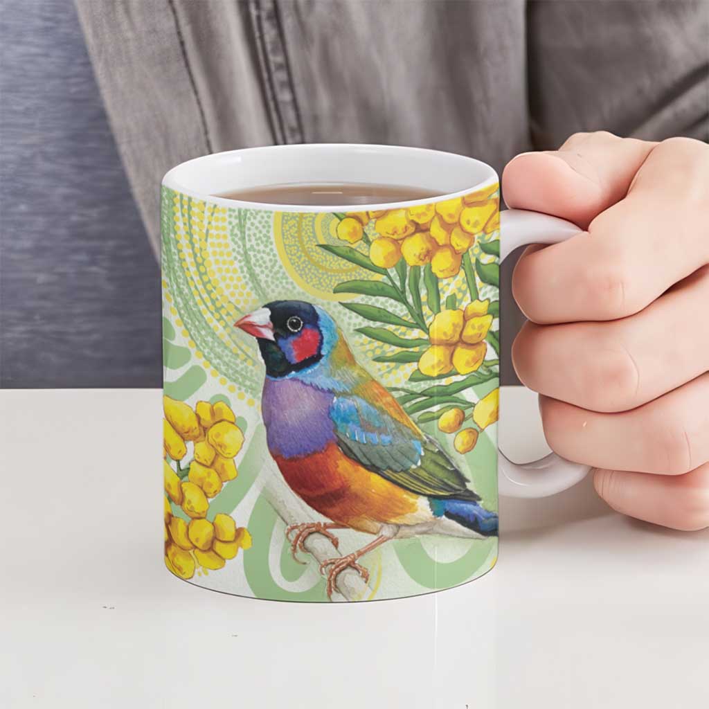 Gouldian Finch Golden Wattle Australia Ceramic Mug Aboriginal Watercolor Style - Aussie Hoodie