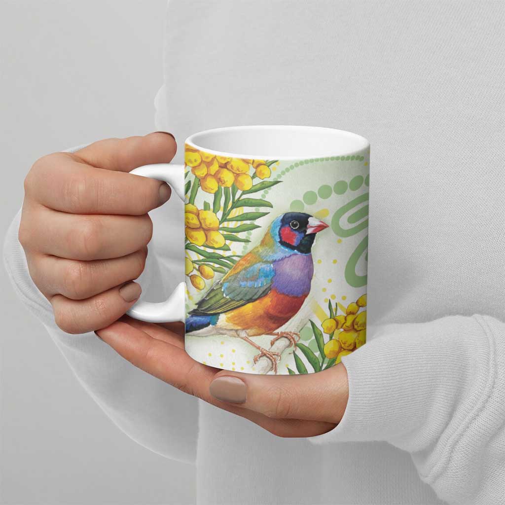 Gouldian Finch Golden Wattle Australia Ceramic Mug Aboriginal Watercolor Style - Aussie Hoodie