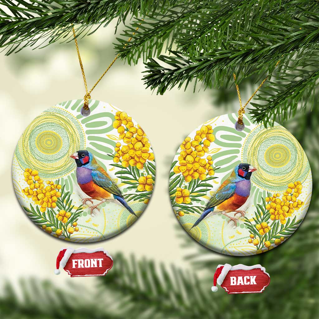 Gouldian Finch Golden Wattle Australia Ceramic Ornament Aboriginal Watercolor Style - Aussie Hoodie