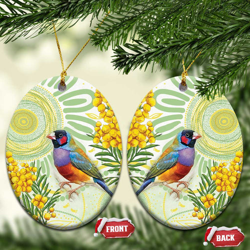 Gouldian Finch Golden Wattle Australia Ceramic Ornament Aboriginal Watercolor Style - Aussie Hoodie