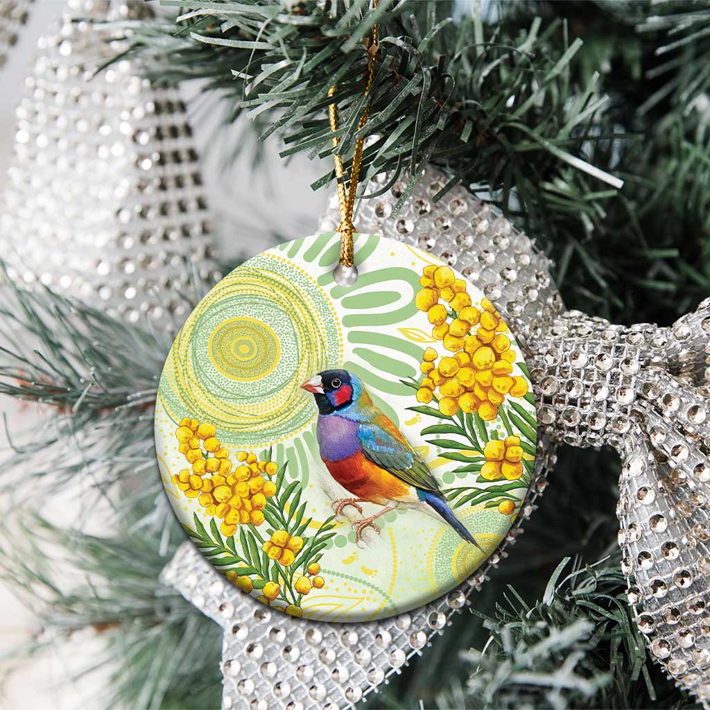 Gouldian Finch Golden Wattle Australia Ceramic Ornament Aboriginal Watercolor Style - Aussie Hoodie