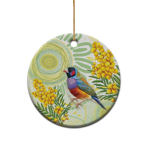 Gouldian Finch Golden Wattle Australia Ceramic Ornament Aboriginal Watercolor Style - Aussie Hoodie