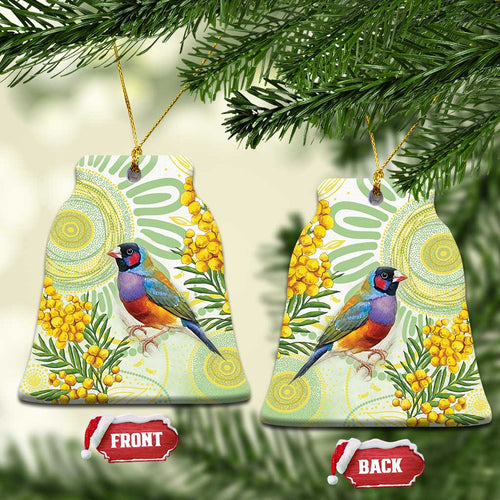 Gouldian Finch Golden Wattle Australia Ceramic Ornament Aboriginal Watercolor Style - Aussie Hoodie