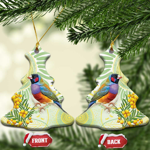 Gouldian Finch Golden Wattle Australia Ceramic Ornament Aboriginal Watercolor Style - Aussie Hoodie