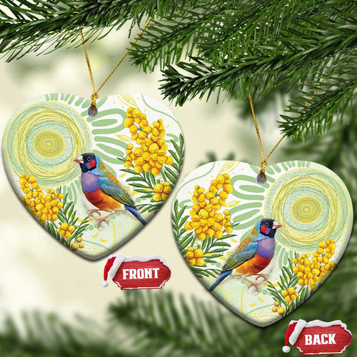 Gouldian Finch Golden Wattle Australia Ceramic Ornament Aboriginal Watercolor Style - Aussie Hoodie
