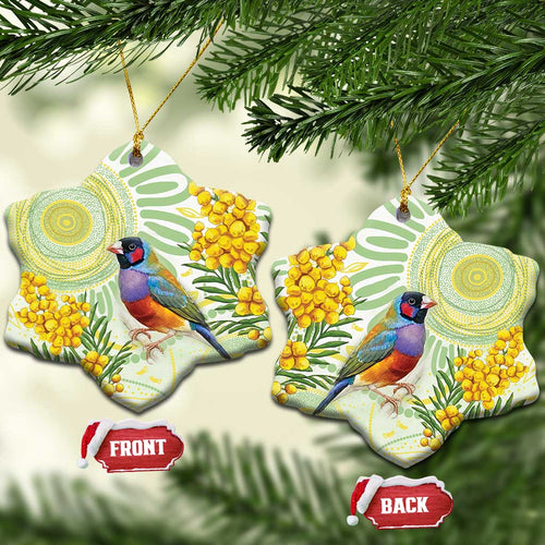 Gouldian Finch Golden Wattle Australia Ceramic Ornament Aboriginal Watercolor Style - Aussie Hoodie