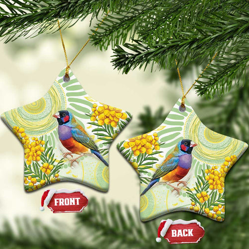 Gouldian Finch Golden Wattle Australia Ceramic Ornament Aboriginal Watercolor Style - Aussie Hoodie