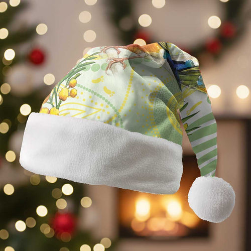 Gouldian Finch Golden Wattle Australia Christmas Santa Hat Aboriginal Watercolor Style - Aussie Hoodie