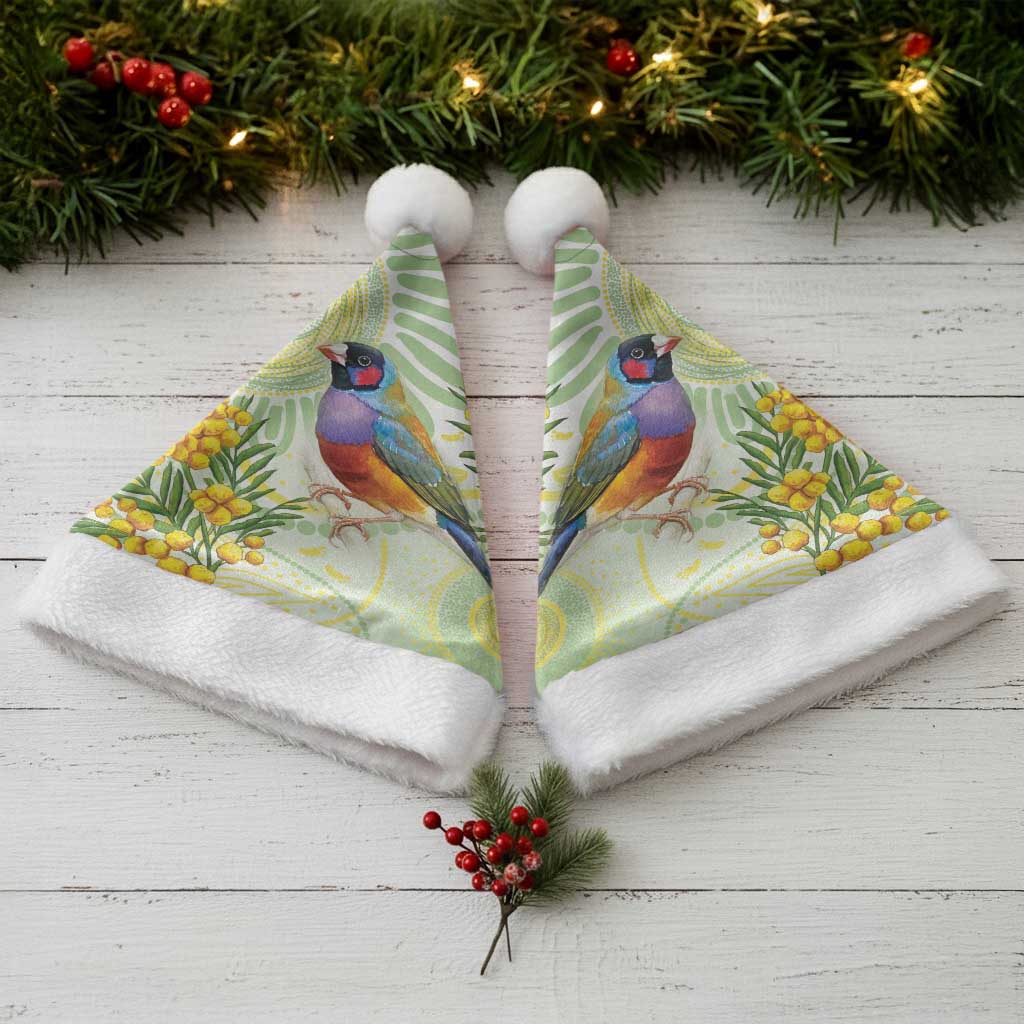 Gouldian Finch Golden Wattle Australia Christmas Santa Hat Aboriginal Watercolor Style - Aussie Hoodie