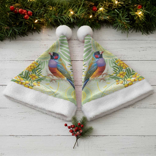 Gouldian Finch Golden Wattle Australia Christmas Santa Hat Aboriginal Watercolor Style - Aussie Hoodie