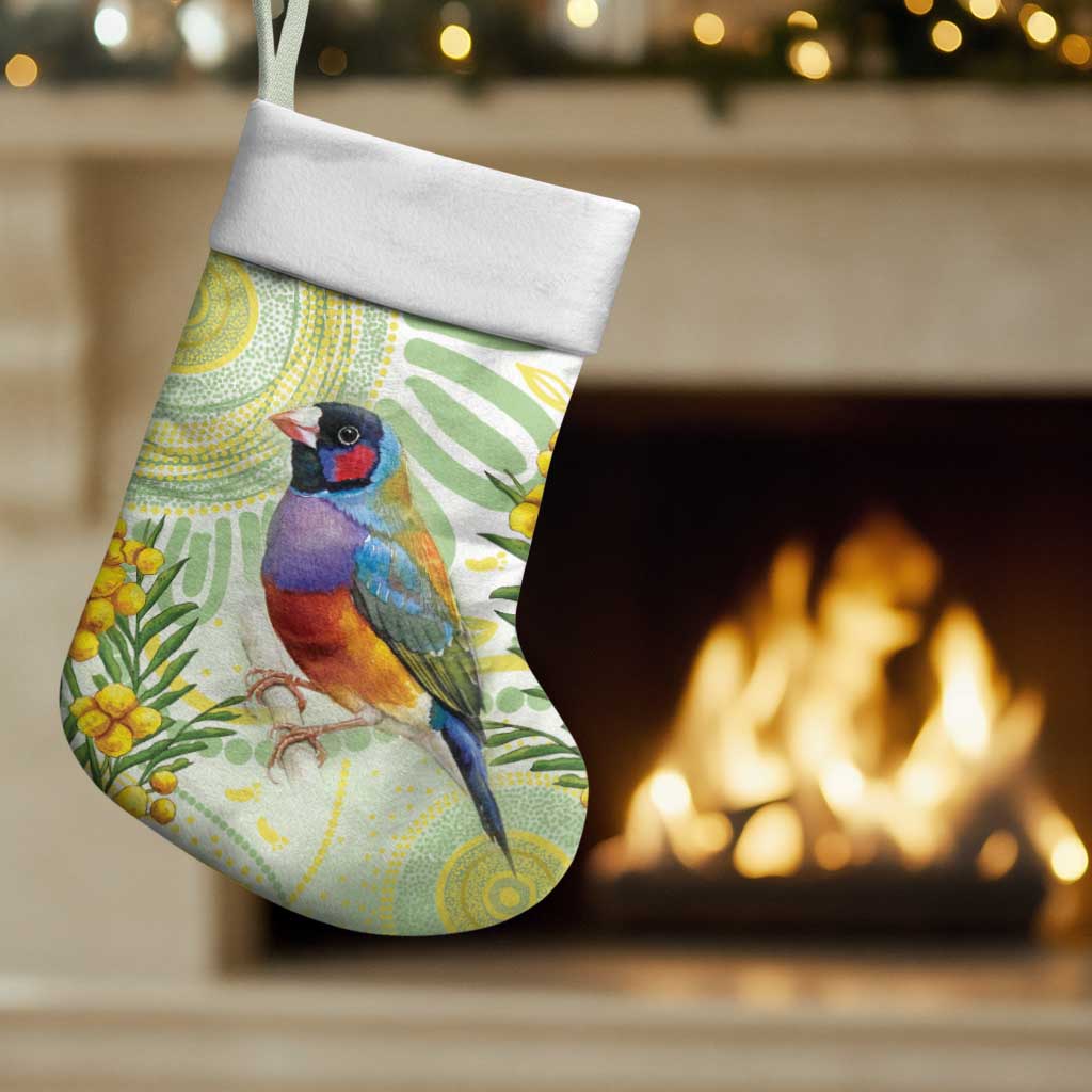 Gouldian Finch Golden Wattle Australia Christmas Stocking Aboriginal Watercolor Style - Aussie Hoodie