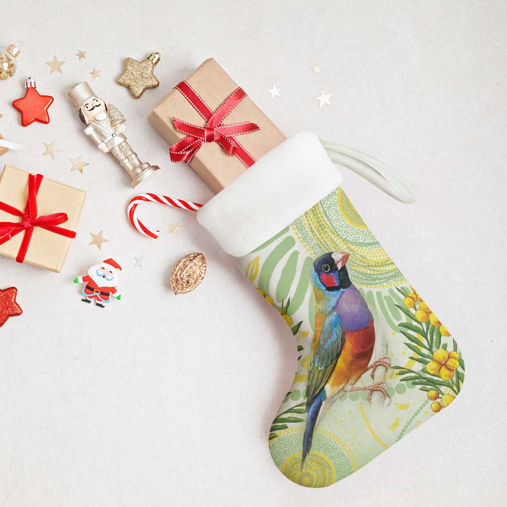 Gouldian Finch Golden Wattle Australia Christmas Stocking Aboriginal Watercolor Style - Aussie Hoodie