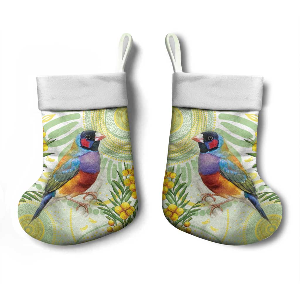 Gouldian Finch Golden Wattle Australia Christmas Stocking Aboriginal Watercolor Style - Aussie Hoodie