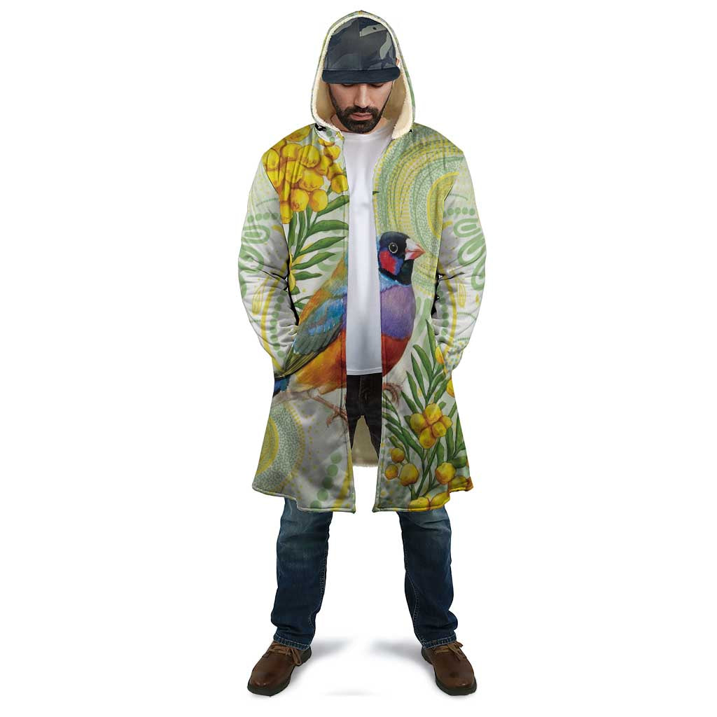 Gouldian Finch Golden Wattle Australia Cloak Aboriginal Watercolor Style - Aussie Hoodie