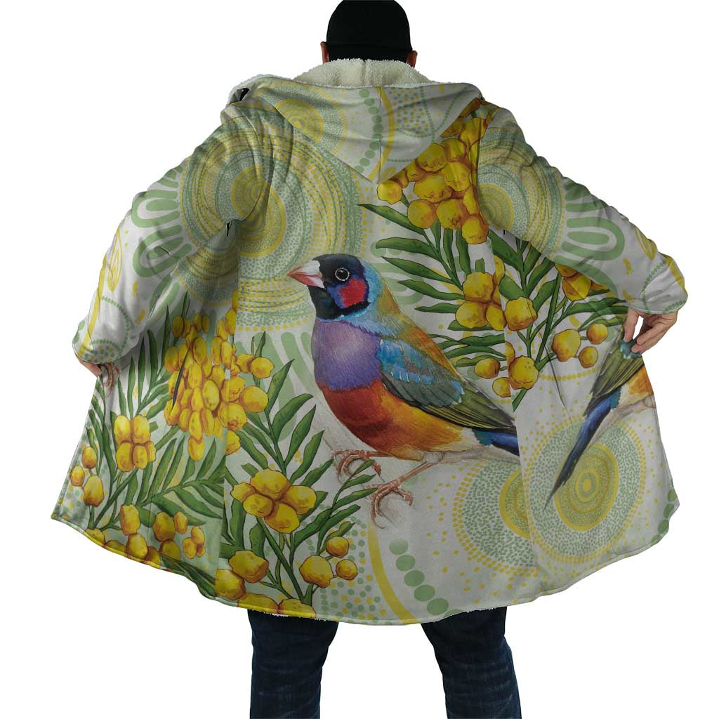Gouldian Finch Golden Wattle Australia Cloak Aboriginal Watercolor Style - Aussie Hoodie