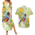 Gouldian Finch Golden Wattle Australia Couples Matching Summer Maxi Dress and Hawaiian Shirt Aboriginal Watercolor Style