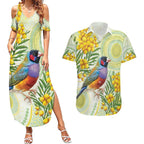Gouldian Finch Golden Wattle Australia Couples Matching Summer Maxi Dress and Hawaiian Shirt Aboriginal Watercolor Style