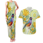 Gouldian Finch Golden Wattle Australia Couples Matching Tank Maxi Dress and Hawaiian Shirt Aboriginal Watercolor Style