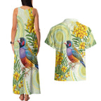 Gouldian Finch Golden Wattle Australia Couples Matching Tank Maxi Dress and Hawaiian Shirt Aboriginal Watercolor Style