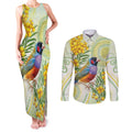 Gouldian Finch Golden Wattle Australia Couples Matching Tank Maxi Dress and Long Sleeve Button Shirt Aboriginal Watercolor Style