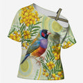 Gouldian Finch Golden Wattle Australia Cross Shoulder Shirt Aboriginal Watercolor Style - Aussie Hoodie