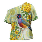 Gouldian Finch Golden Wattle Australia Cross Shoulder Shirt Aboriginal Watercolor Style - Aussie Hoodie