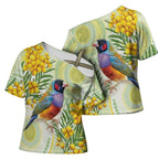 Gouldian Finch Golden Wattle Australia Cross Shoulder Shirt Aboriginal Watercolor Style - Aussie Hoodie