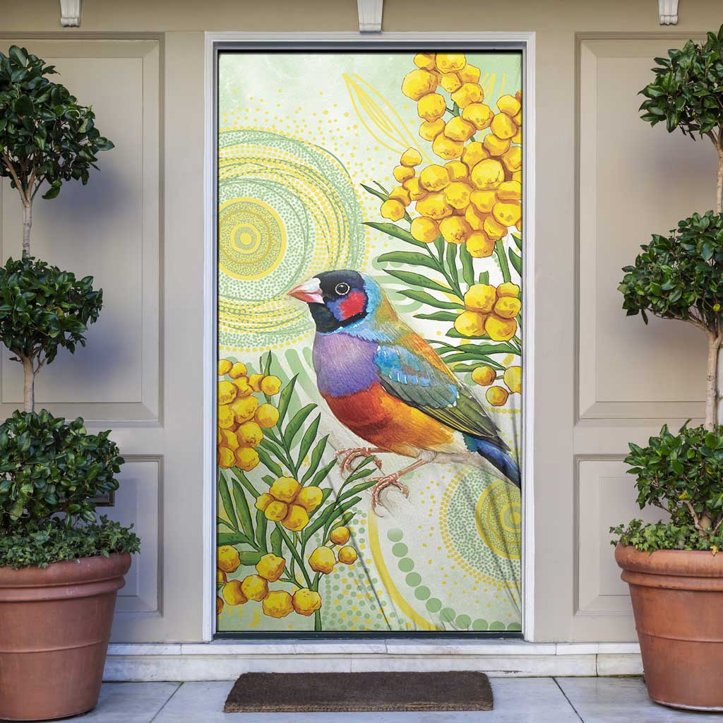 Gouldian Finch Golden Wattle Australia Door Cover Aboriginal Watercolor Style - Aussie Hoodie