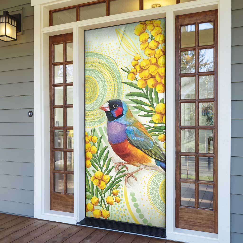 Gouldian Finch Golden Wattle Australia Door Cover Aboriginal Watercolor Style - Aussie Hoodie