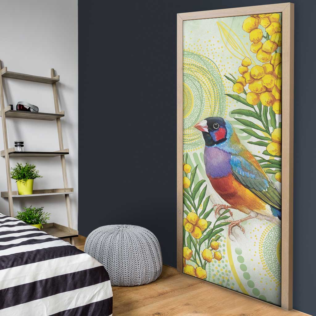 Gouldian Finch Golden Wattle Australia Door Cover Aboriginal Watercolor Style - Aussie Hoodie