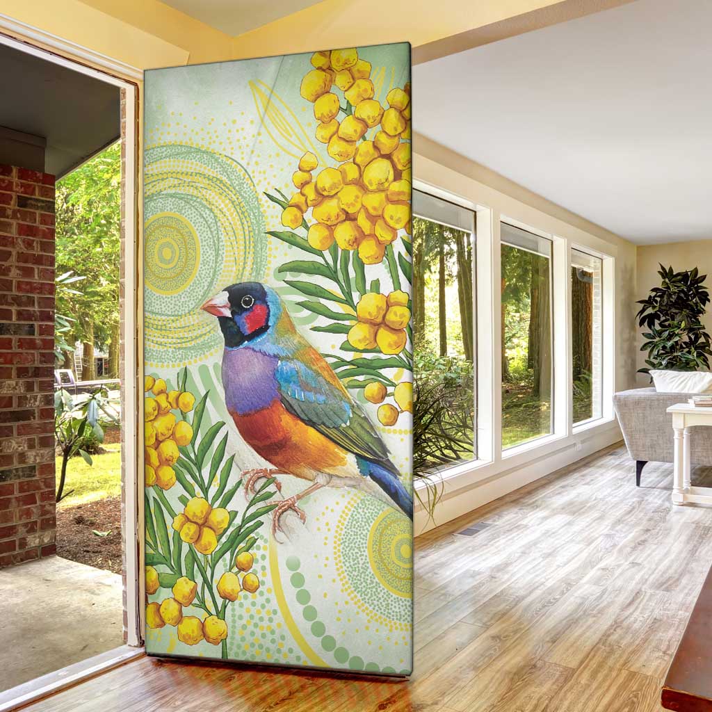 Gouldian Finch Golden Wattle Australia Door Cover Aboriginal Watercolor Style - Aussie Hoodie