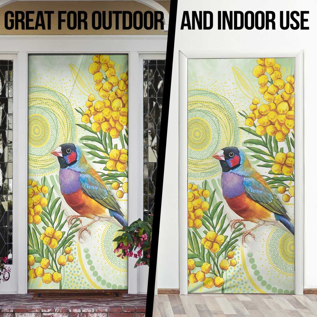 Gouldian Finch Golden Wattle Australia Door Cover Aboriginal Watercolor Style - Aussie Hoodie