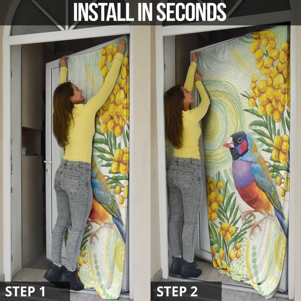 Gouldian Finch Golden Wattle Australia Door Cover Aboriginal Watercolor Style - Aussie Hoodie