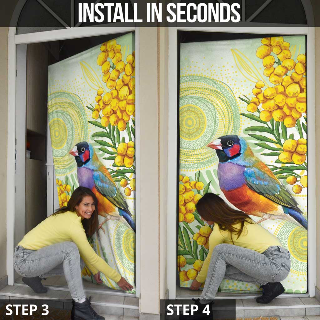 Gouldian Finch Golden Wattle Australia Door Cover Aboriginal Watercolor Style - Aussie Hoodie