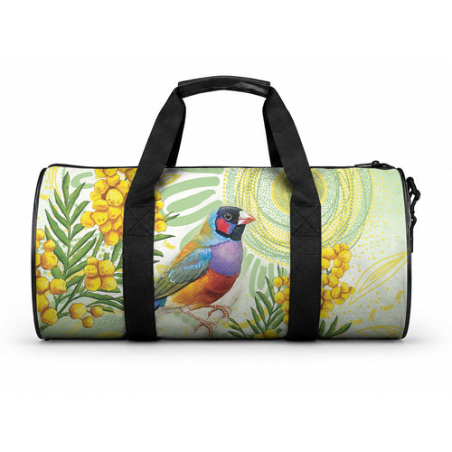 Gouldian Finch Golden Wattle Australia Duffle Bag Aboriginal Watercolor Style