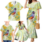 Gouldian Finch Golden Wattle Australia Family Matching Mermaid Dress and Hawaiian Shirt Aboriginal Watercolor Style