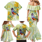 Gouldian Finch Golden Wattle Australia Family Matching Mermaid Dress and Hawaiian Shirt Aboriginal Watercolor Style