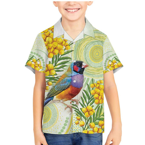 Gouldian Finch Golden Wattle Australia Family Matching Mermaid Dress and Hawaiian Shirt Aboriginal Watercolor Style