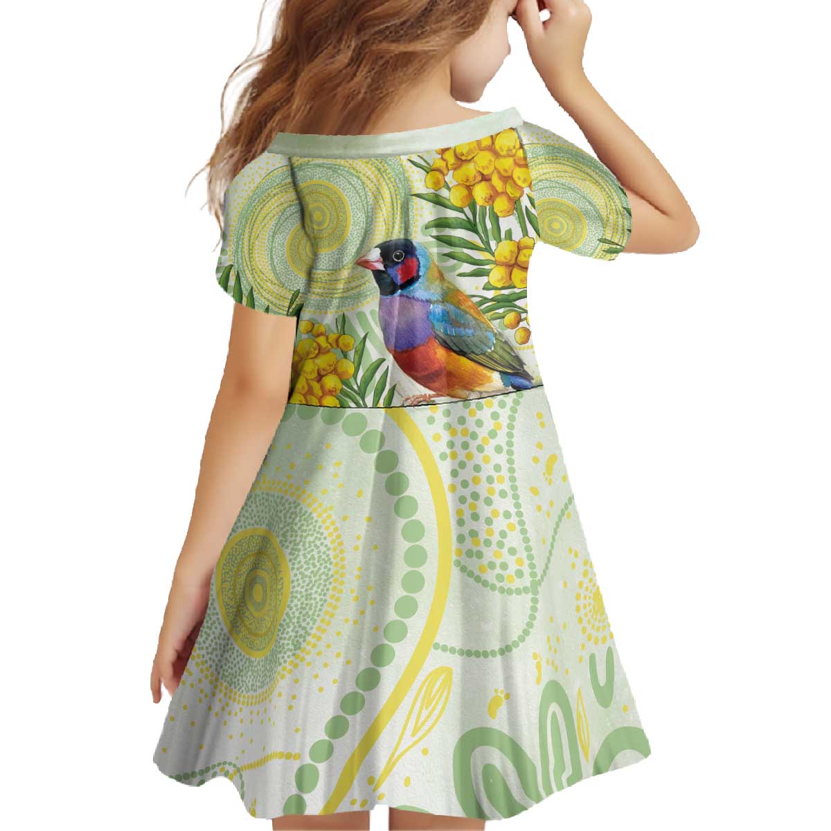 Gouldian Finch Golden Wattle Australia Family Matching Off The Shoulder Long Sleeve Dress and Hawaiian Shirt Aboriginal Watercolor Style