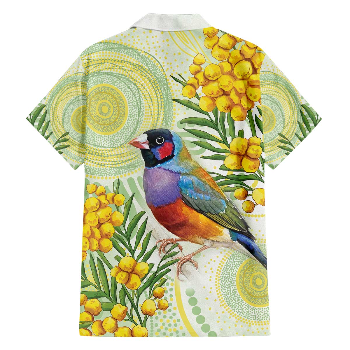 Gouldian Finch Golden Wattle Australia Family Matching Off The Shoulder Long Sleeve Dress and Hawaiian Shirt Aboriginal Watercolor Style