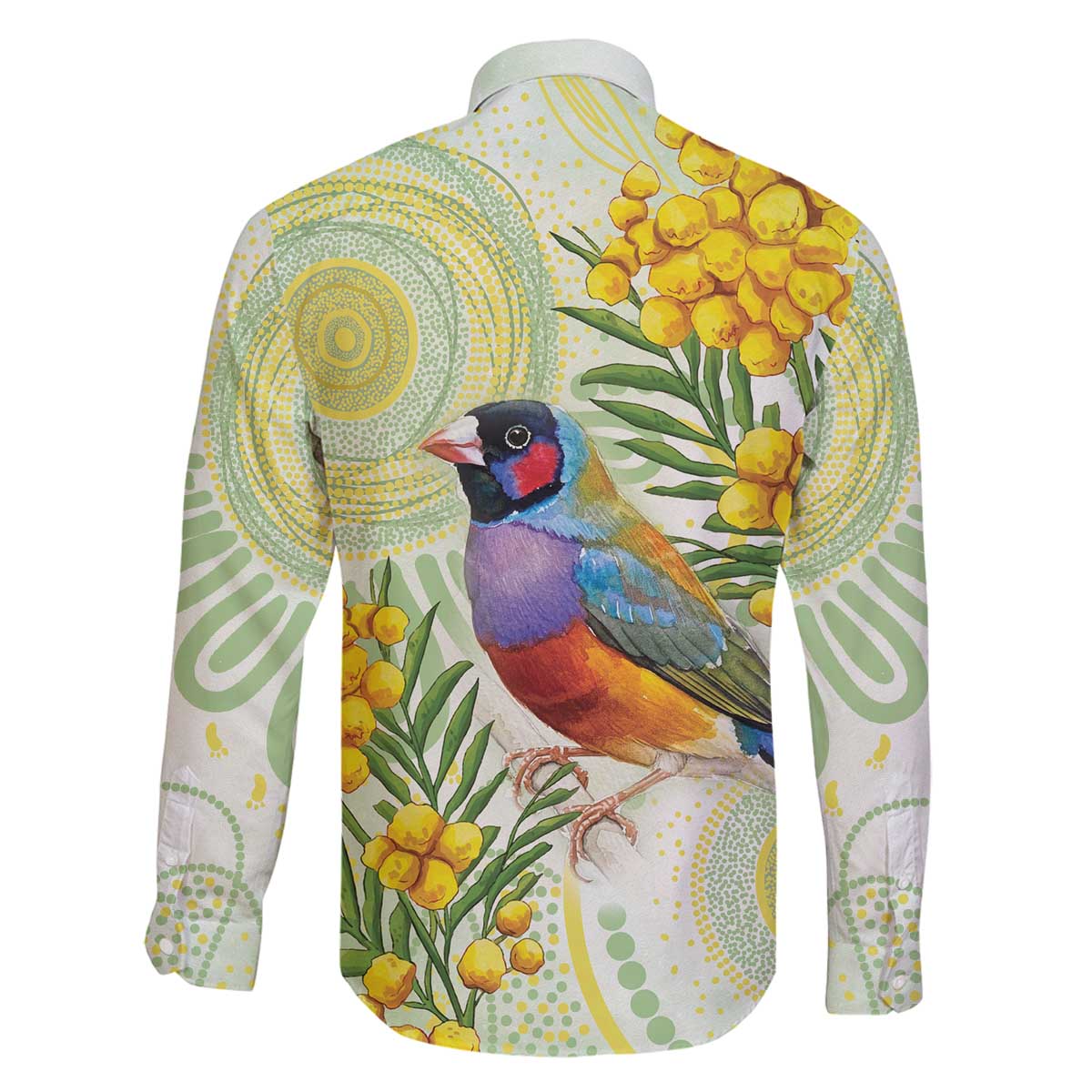 Gouldian Finch Golden Wattle Australia Family Matching Off The Shoulder Long Sleeve Dress and Hawaiian Shirt Aboriginal Watercolor Style